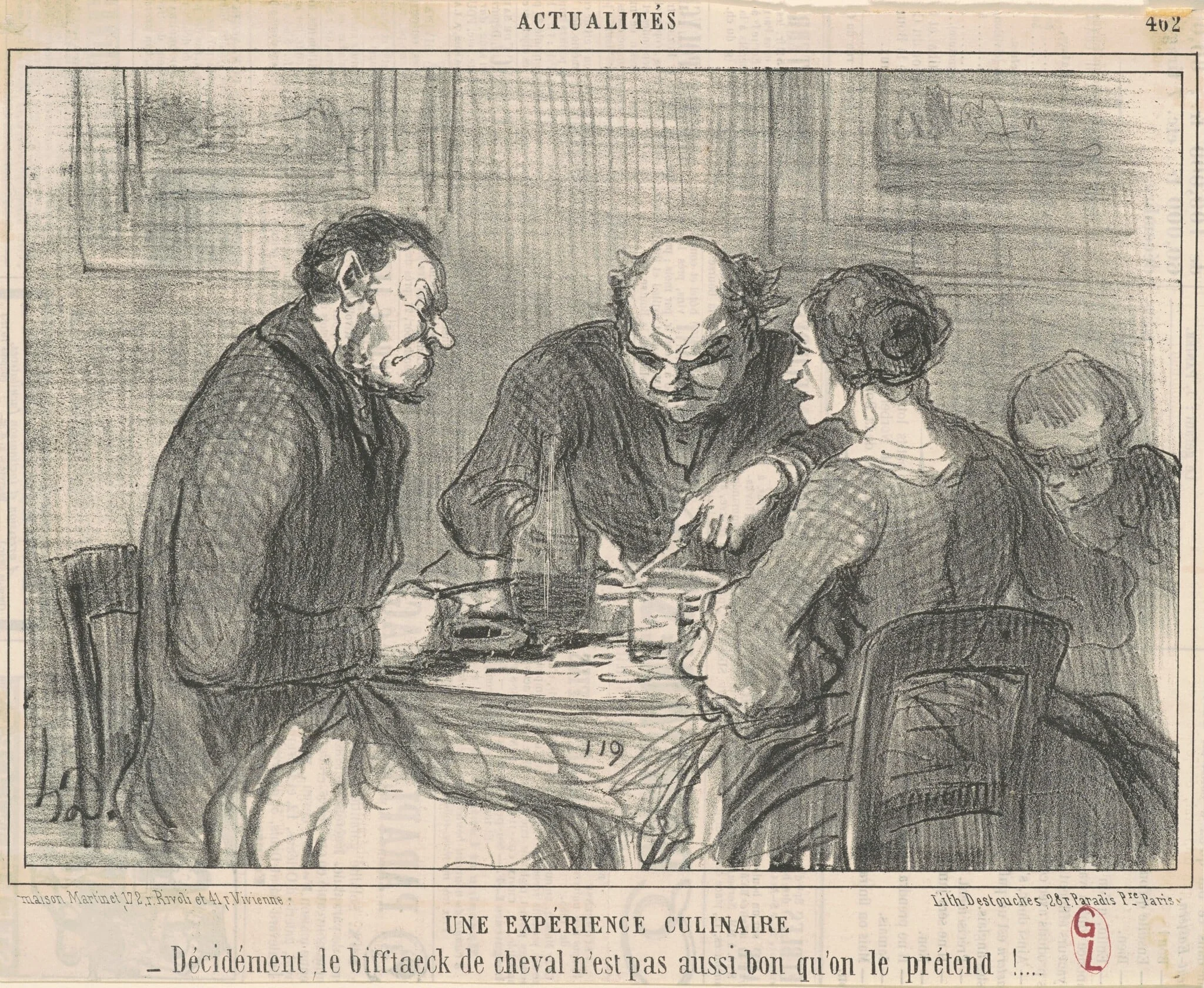 Une expèrience culinaire, by Honoré Daumier, ink, 1857