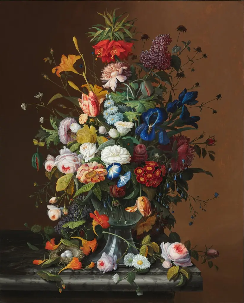 Flower Still Life with Bird's Nest