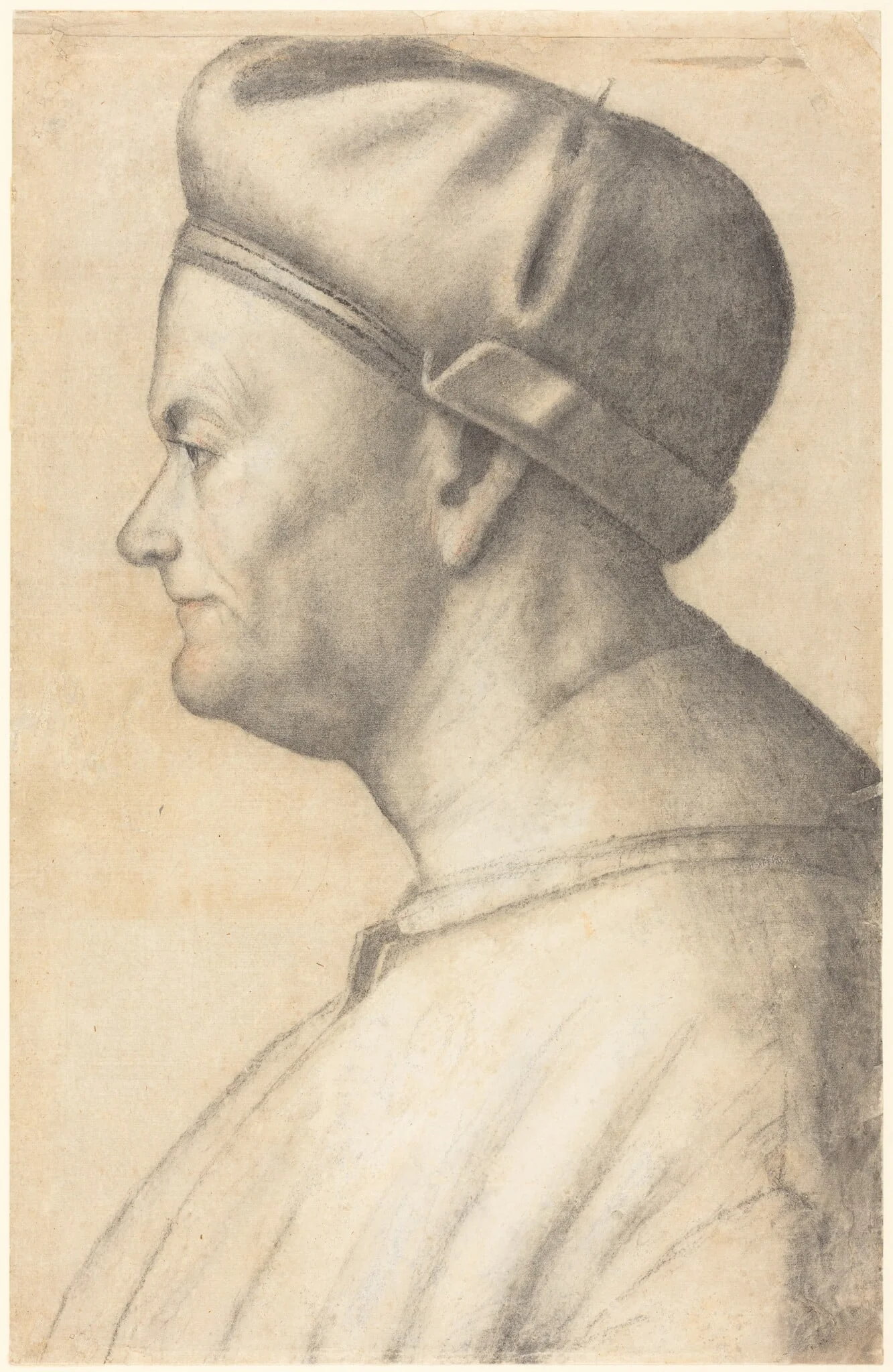 Profile of a Man, by Lombard 16th Century, chalk, 1510