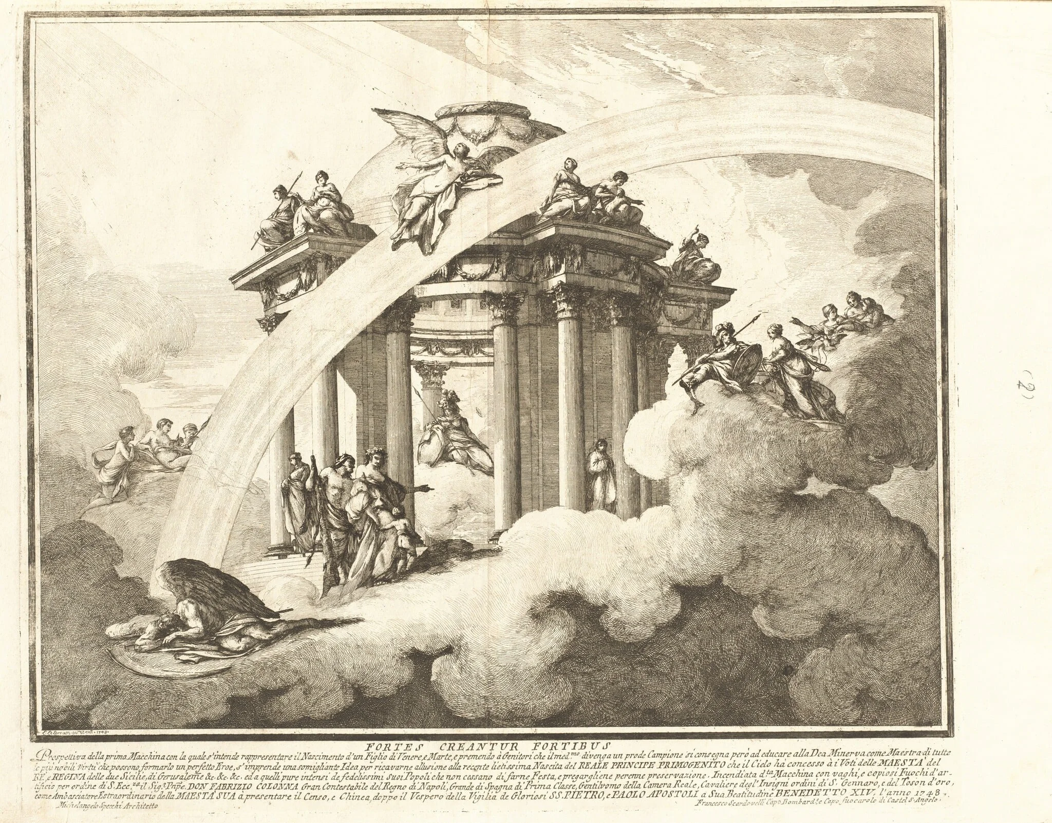 The Prima Macchina for the Chinea of 1748: The Son of Venus and Mars Presented to the Temple of Minerva, by Louis-Joseph Le Lorrain, ink, 1748