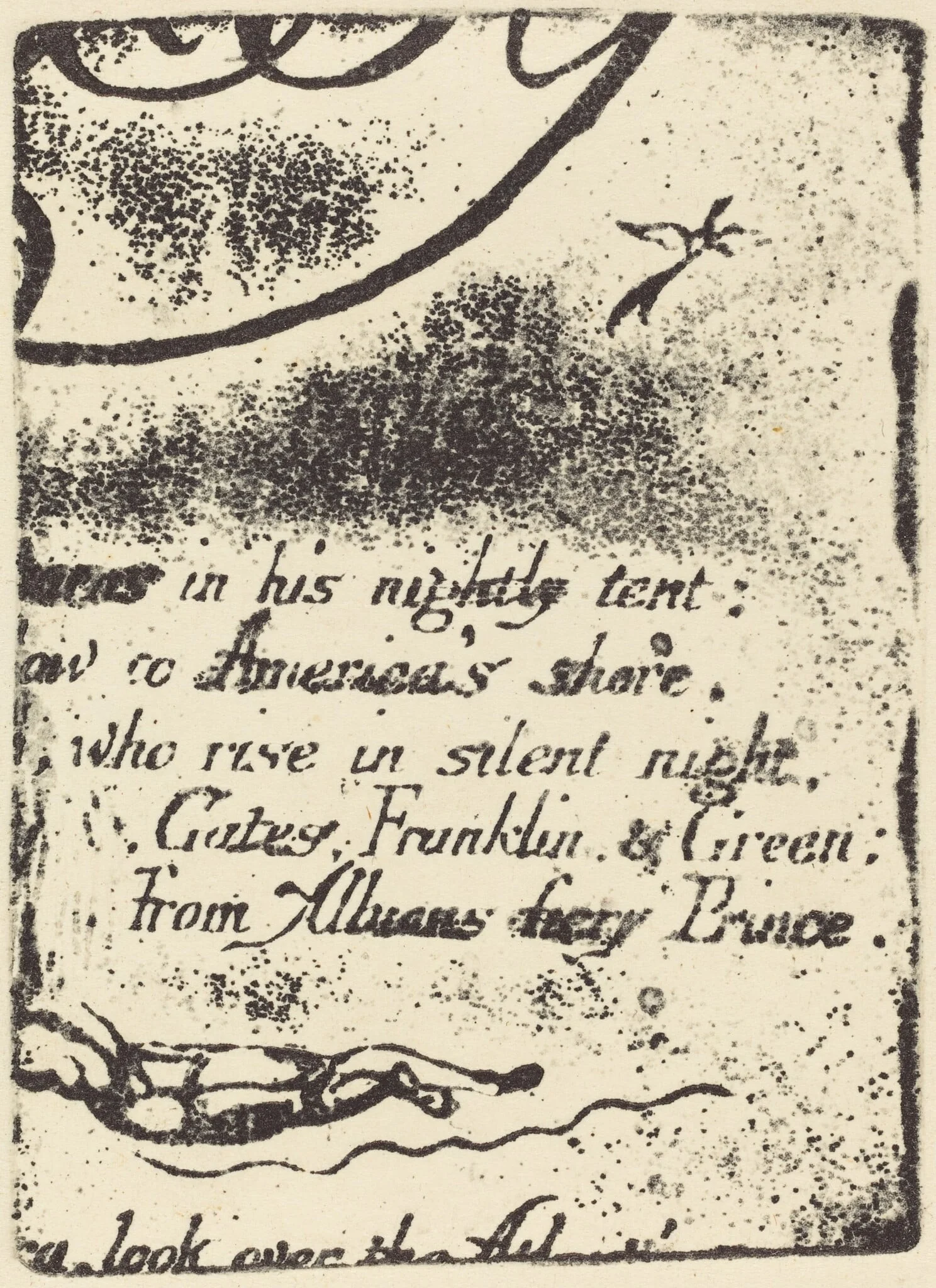 Restrike from fragment of cancelled plate for "A Prophecy", by William Blake, ink, 1793