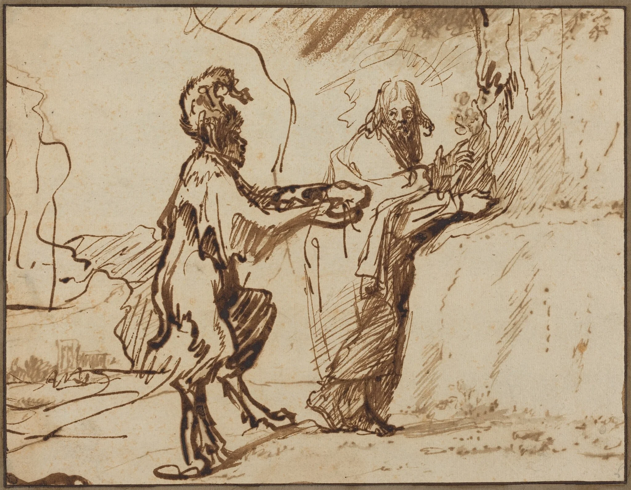 Temptation of Christ, by Govaert Flinck, ink, 1638