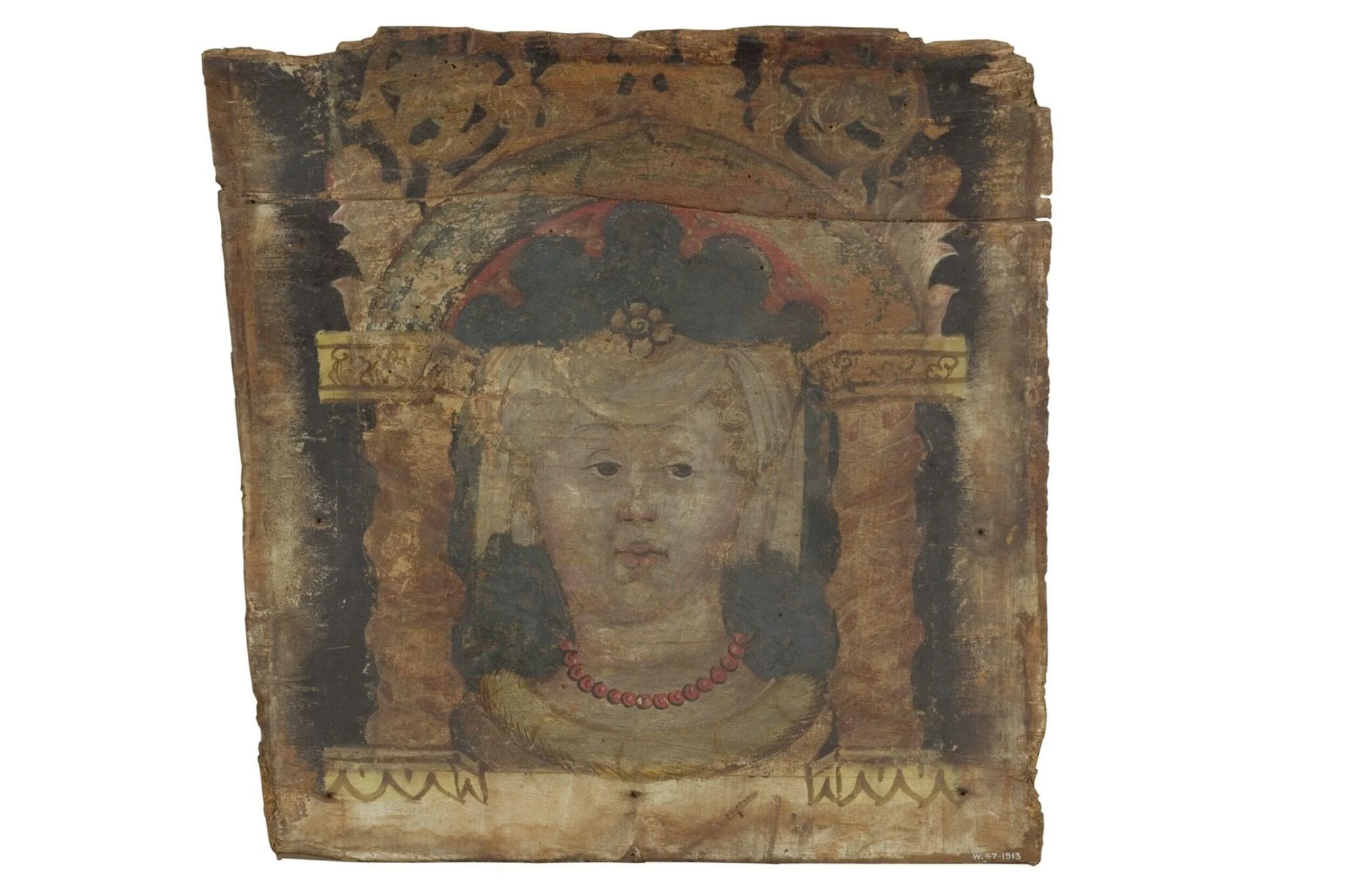 Head of a woman under an arch, full face