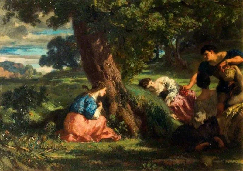 Cherries: A Group of Young Women in a Landscape, One of Them Holding a Basket of Cherries