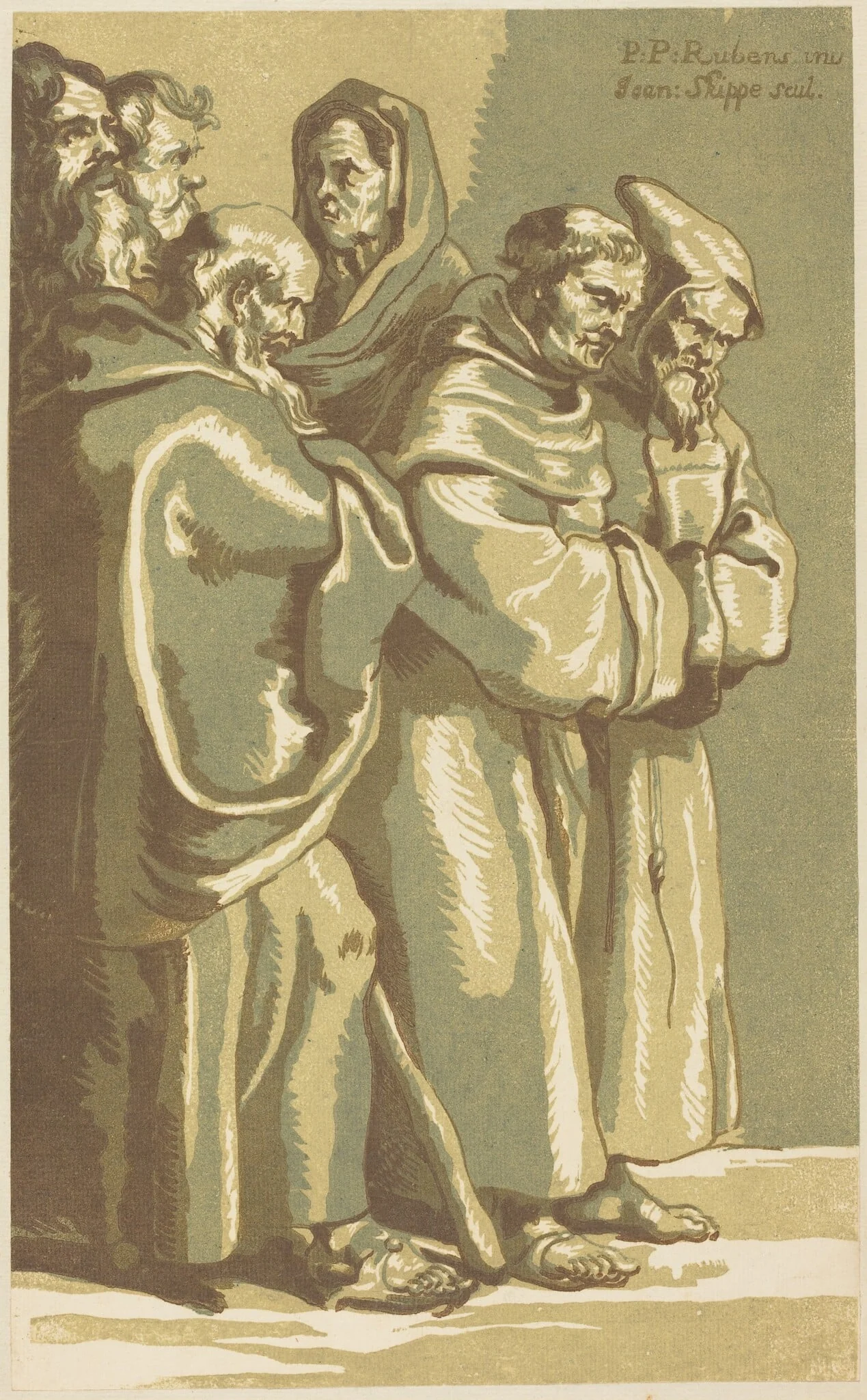 A Group of Monks and a Woman
