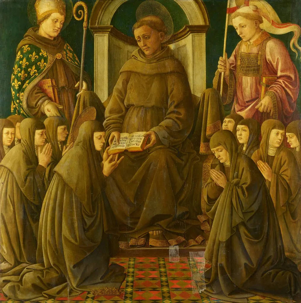 The enthroned St. Francis presents the rule of the order to St. Clare