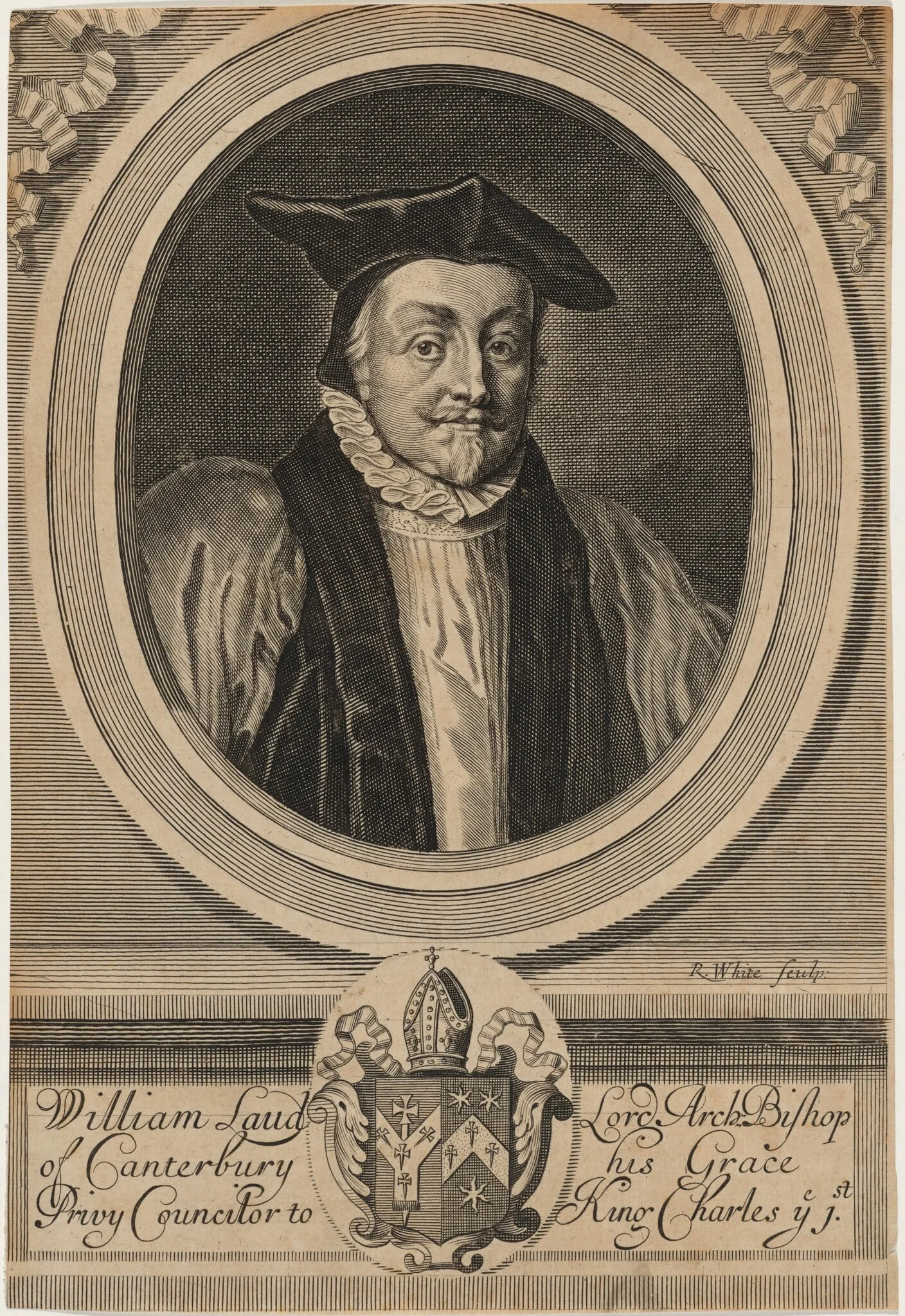 William Laud, Archbishop of Canterbury, by Robert White, ink, 1674