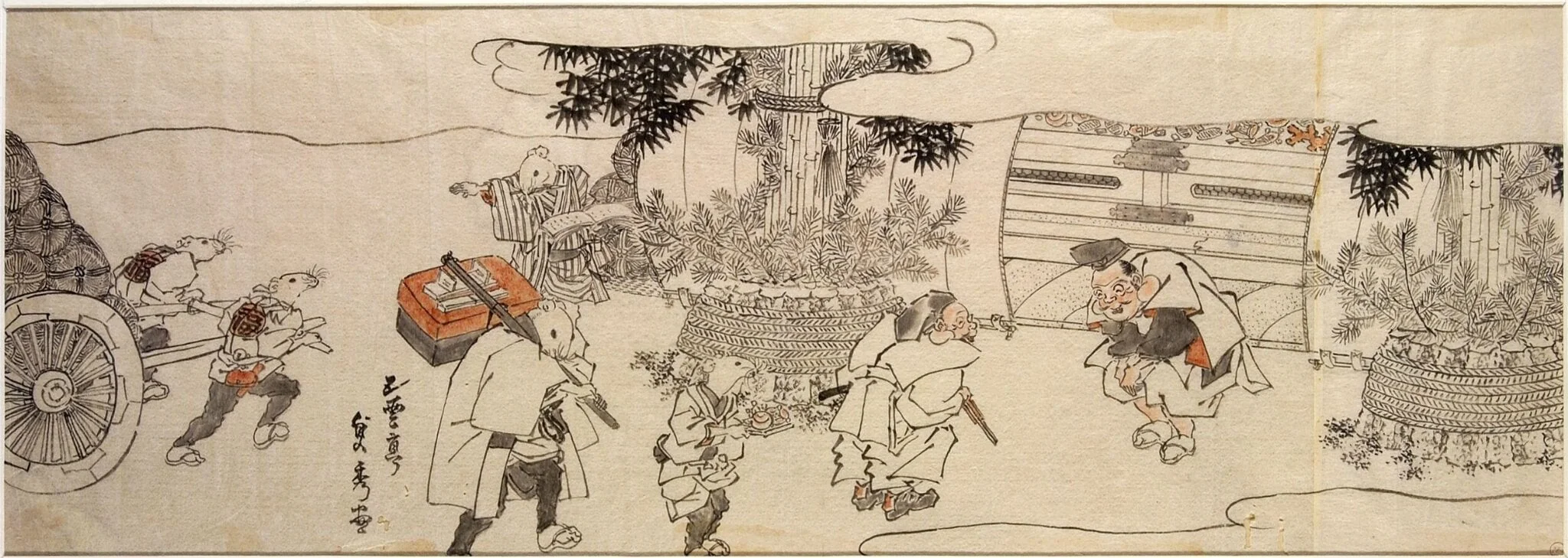  Daikoku and rats bringing rice bales to Ebisu