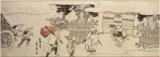  Daikoku and rats bringing rice bales to Ebisu