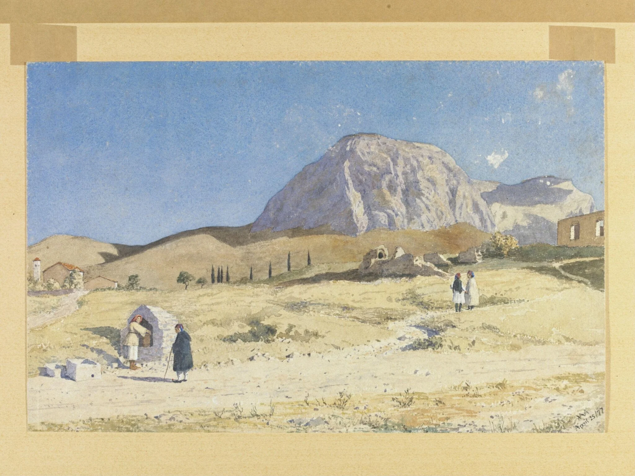 Acro-Corinthus from Old Corinth, by Unknown, watercolor, 1877