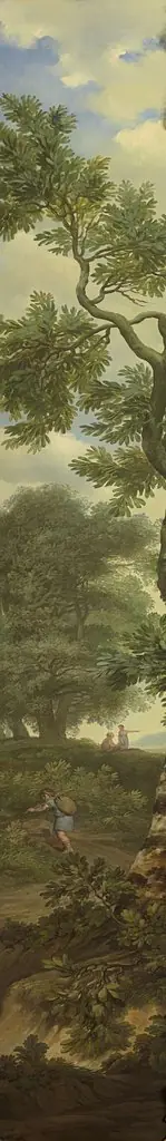 Arcadisch landschap met een reiziger