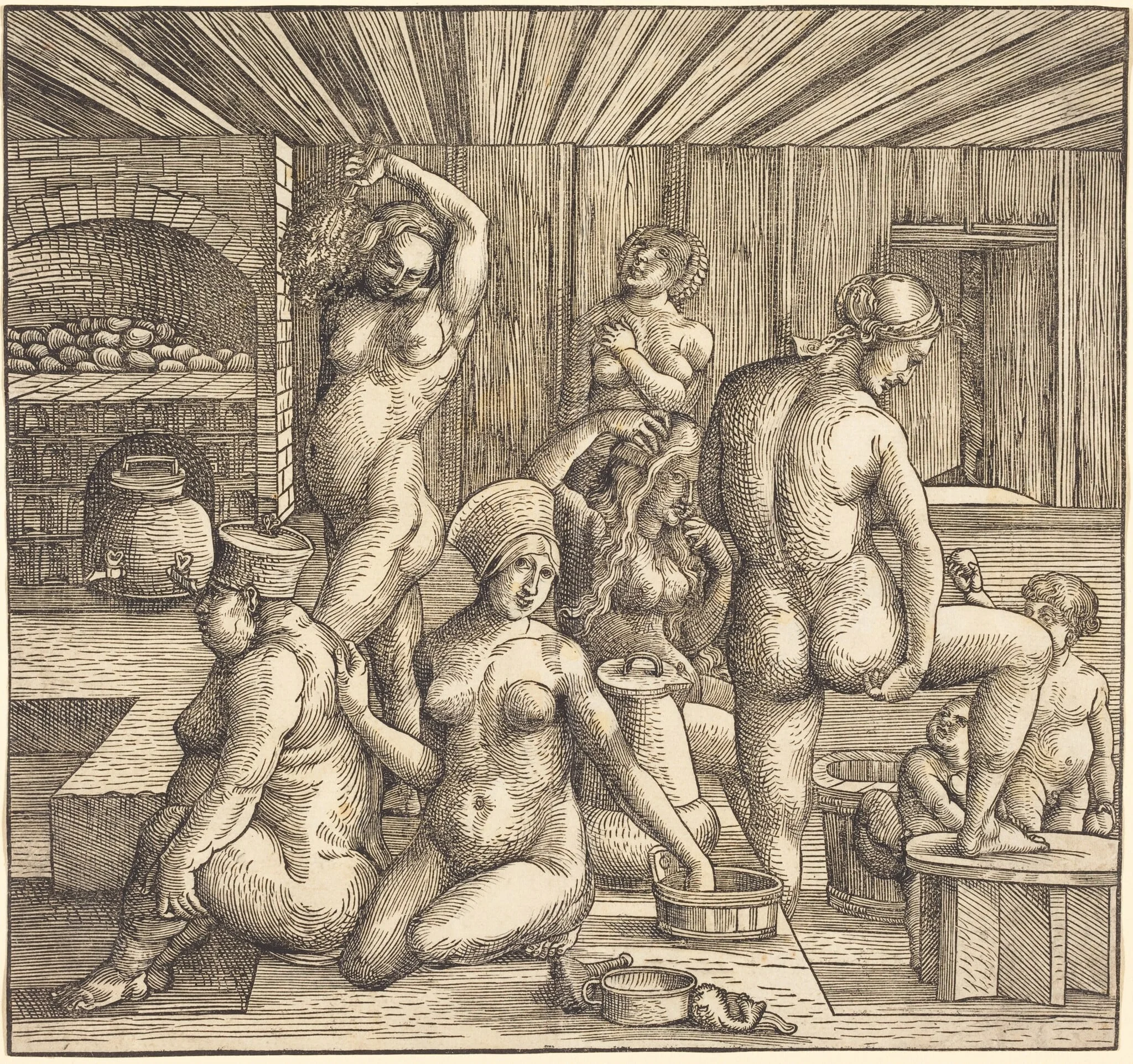 Women's Bath, by German 16th Century, ink, 1508