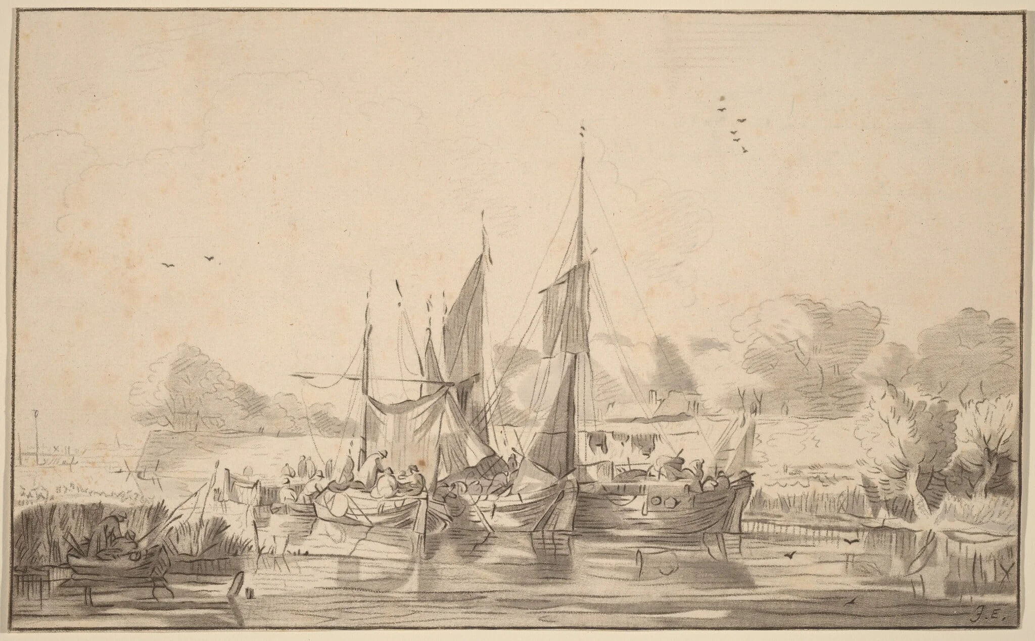 Canal at Utrecht, by Jacobus Buys, chalk, 1771
