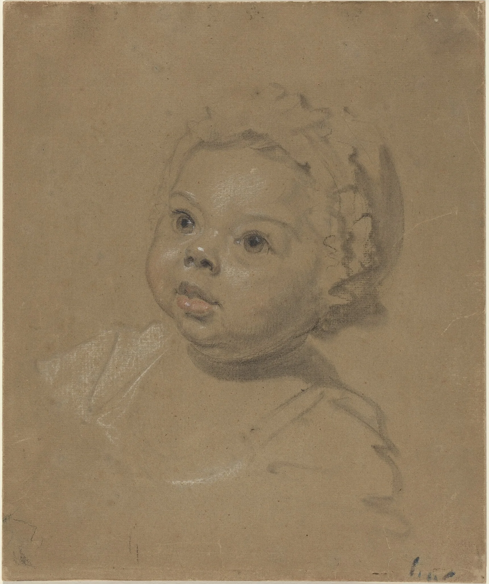 Head of a Child, by British 18th Century, chalk, 1730