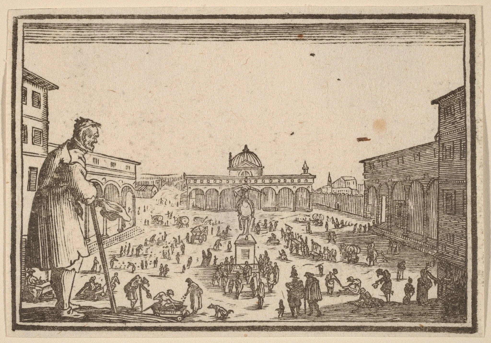 Piazza SS. Annunziata, Florence, by Edouard Eckman, ink, 1621