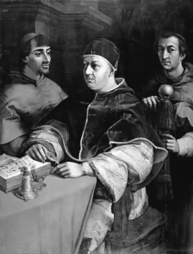 Pave Leo X og kardinalerne Ludovico de' Rossi og Giulio de' Medici. Kopi efter Rafael