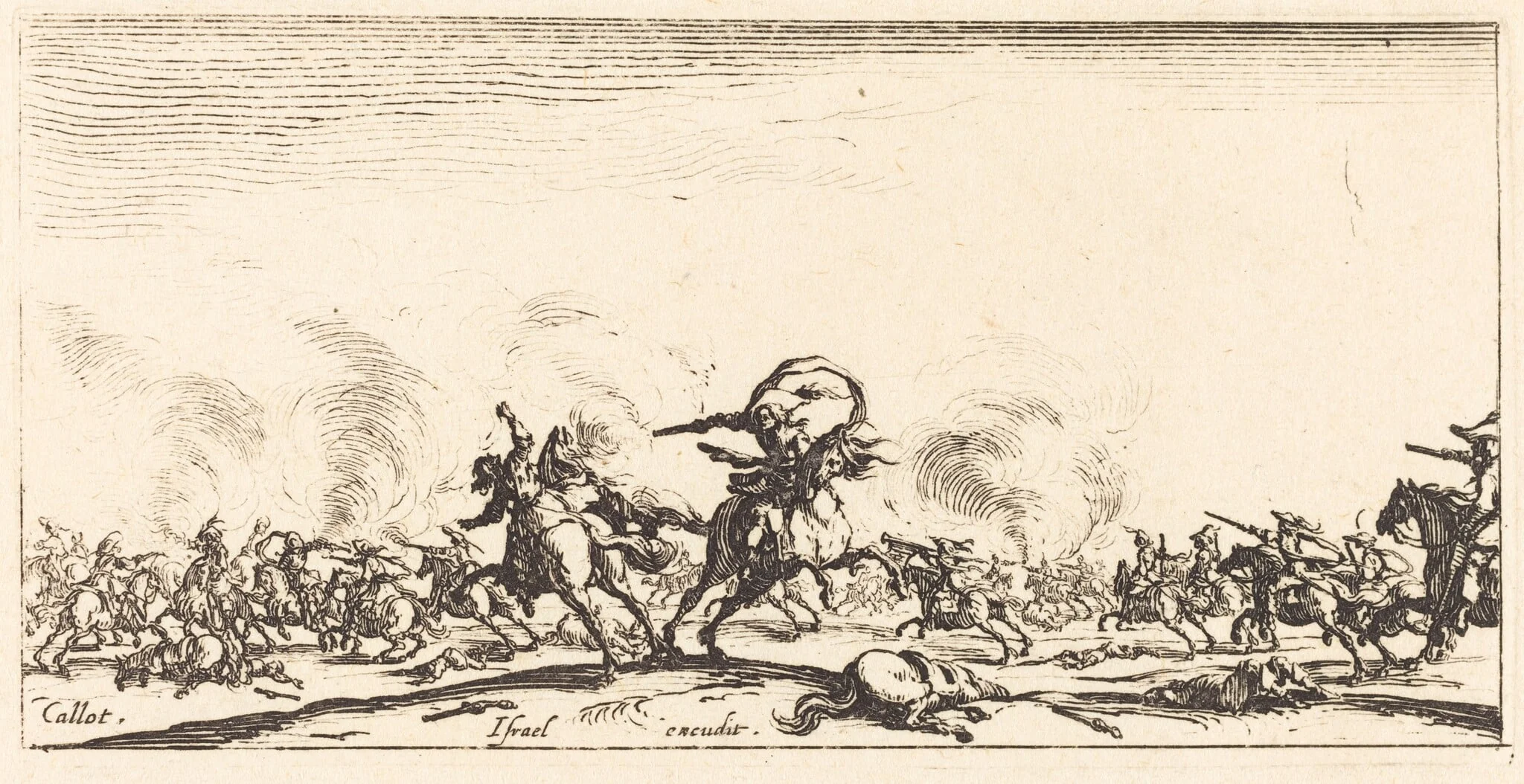 The Cavalry Combat with Pistols, by Jacques Callot, ink, 1633