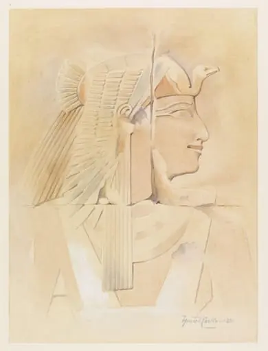 Head of Queen Aahmes Nefertari: copy of a painted low relief in the Mortuary Temple of Hatshepsut, Deir al-Bahri