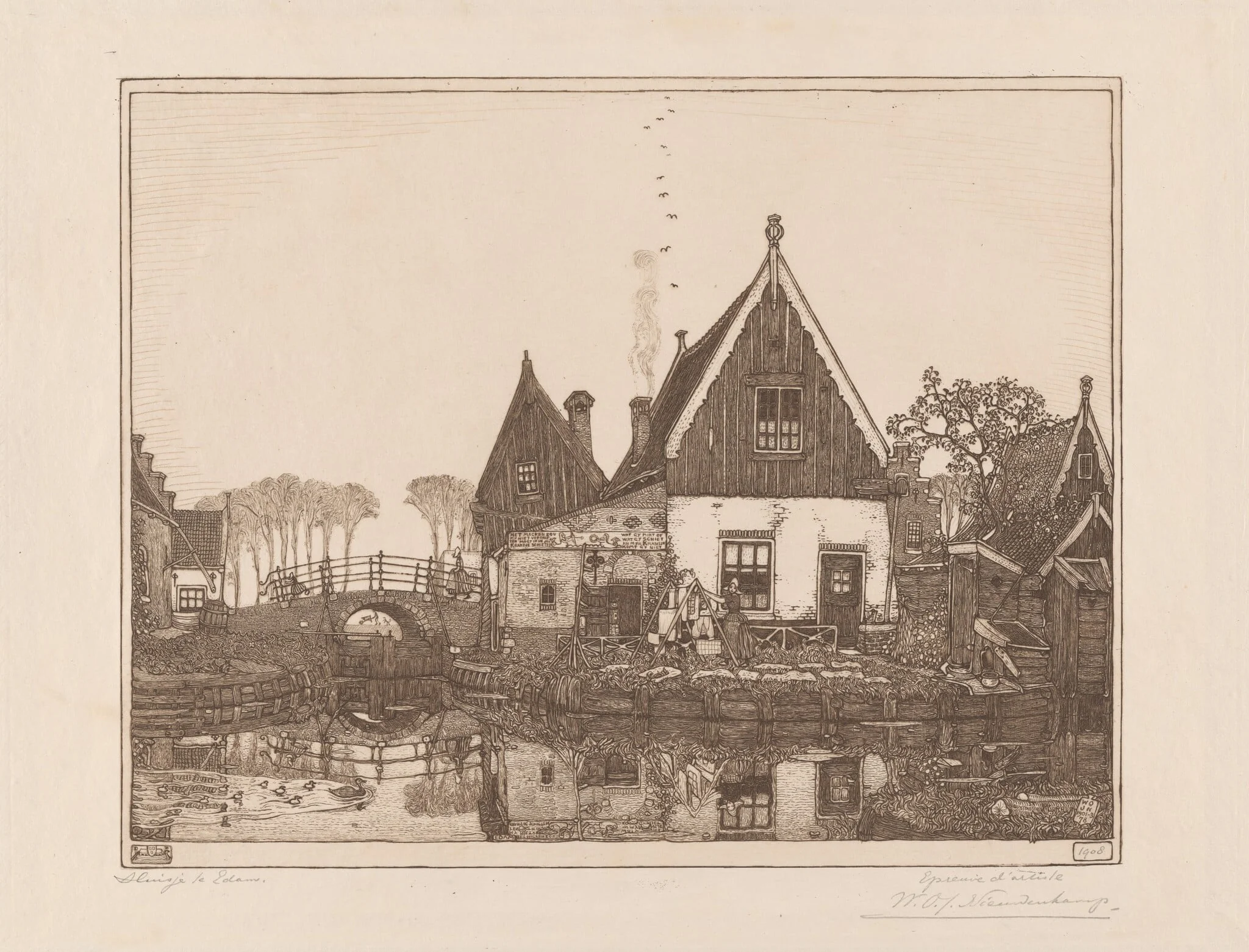Het Sluisje te Edam (The Little Sluice, Edam), by Wynand Otto Jan Nieuwenkamp, ink, 1906