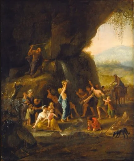 Moses Striking Water from the Rock, by Jan Steen, oil, 1651