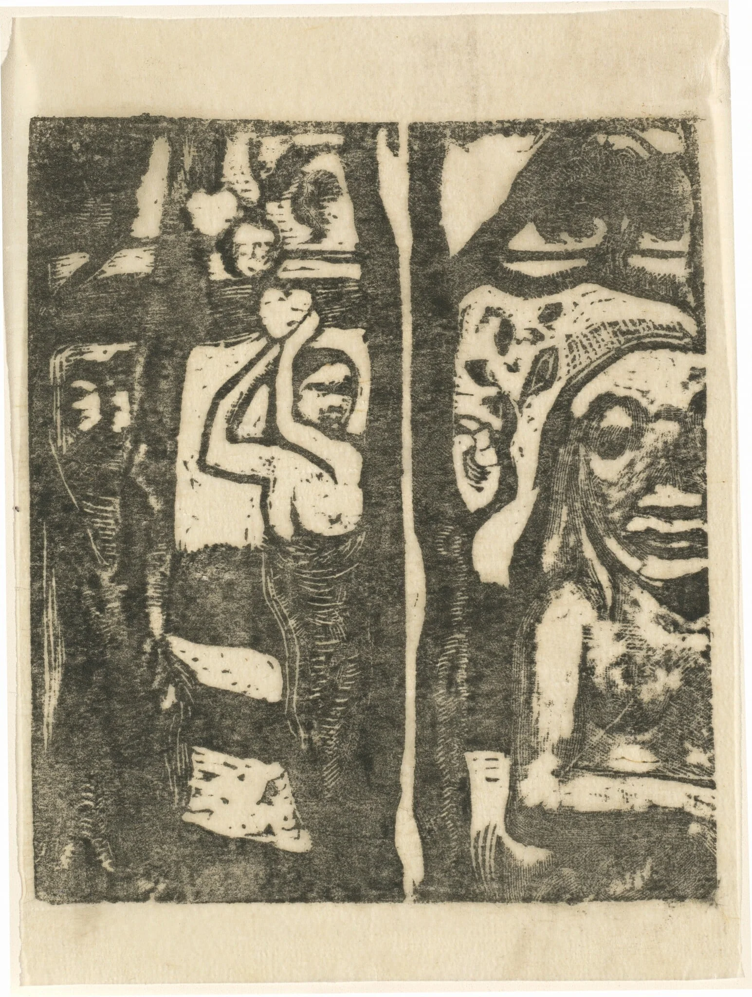 Woman Picking Fruit and the Savage (Femme cueillant des fruits et oviri), by Paul Gauguin, ink, 1894