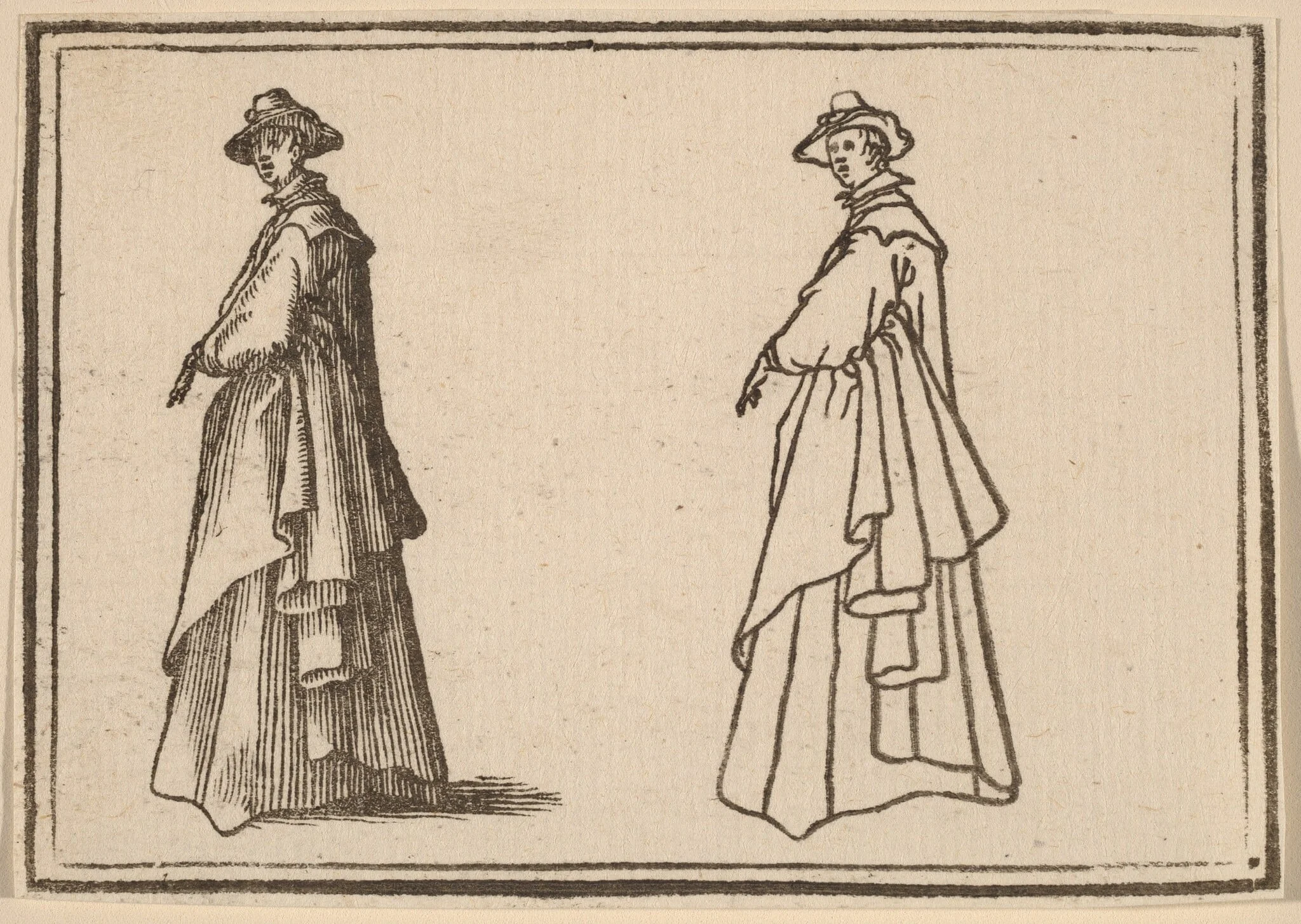 Standing Woman in a Great Coat, by Edouard Eckman, ink, 1621