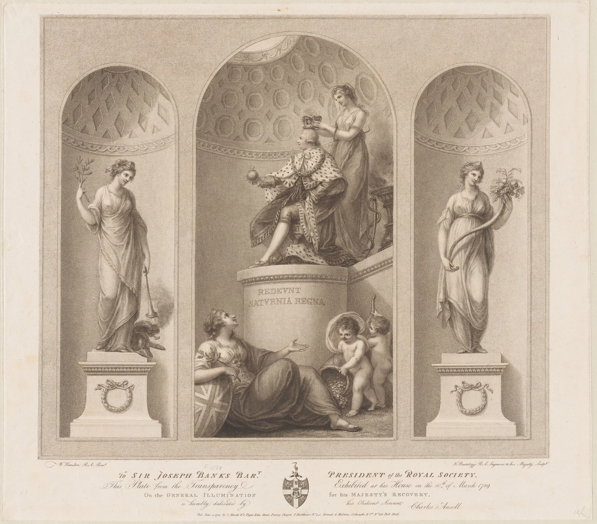 Allegory on the Recovery of the King, by Francesco Bartolozzi, ink, 1790