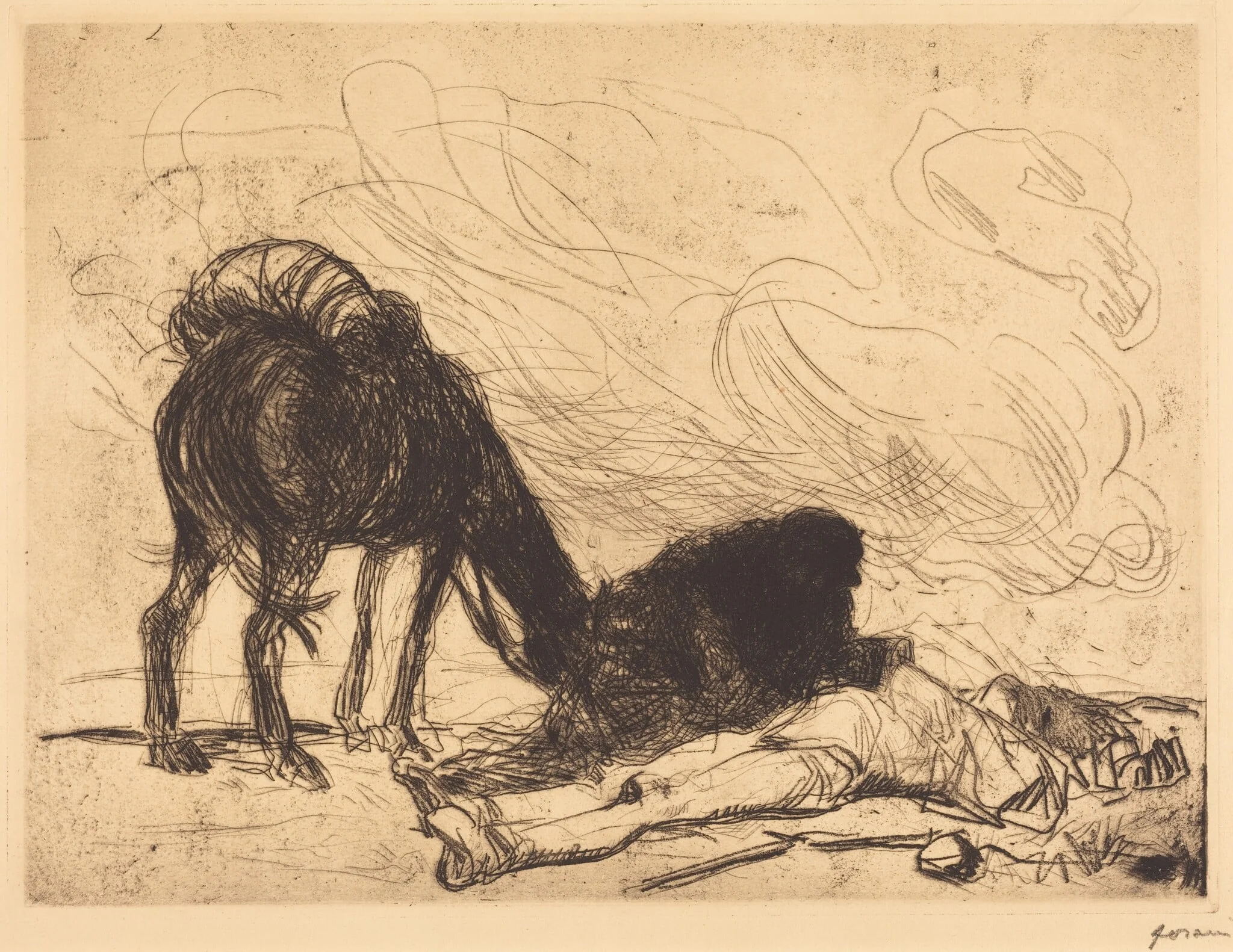 Le bon samaritain (The Good Samaritan), by Jean-Louis Forain, ink, 1909