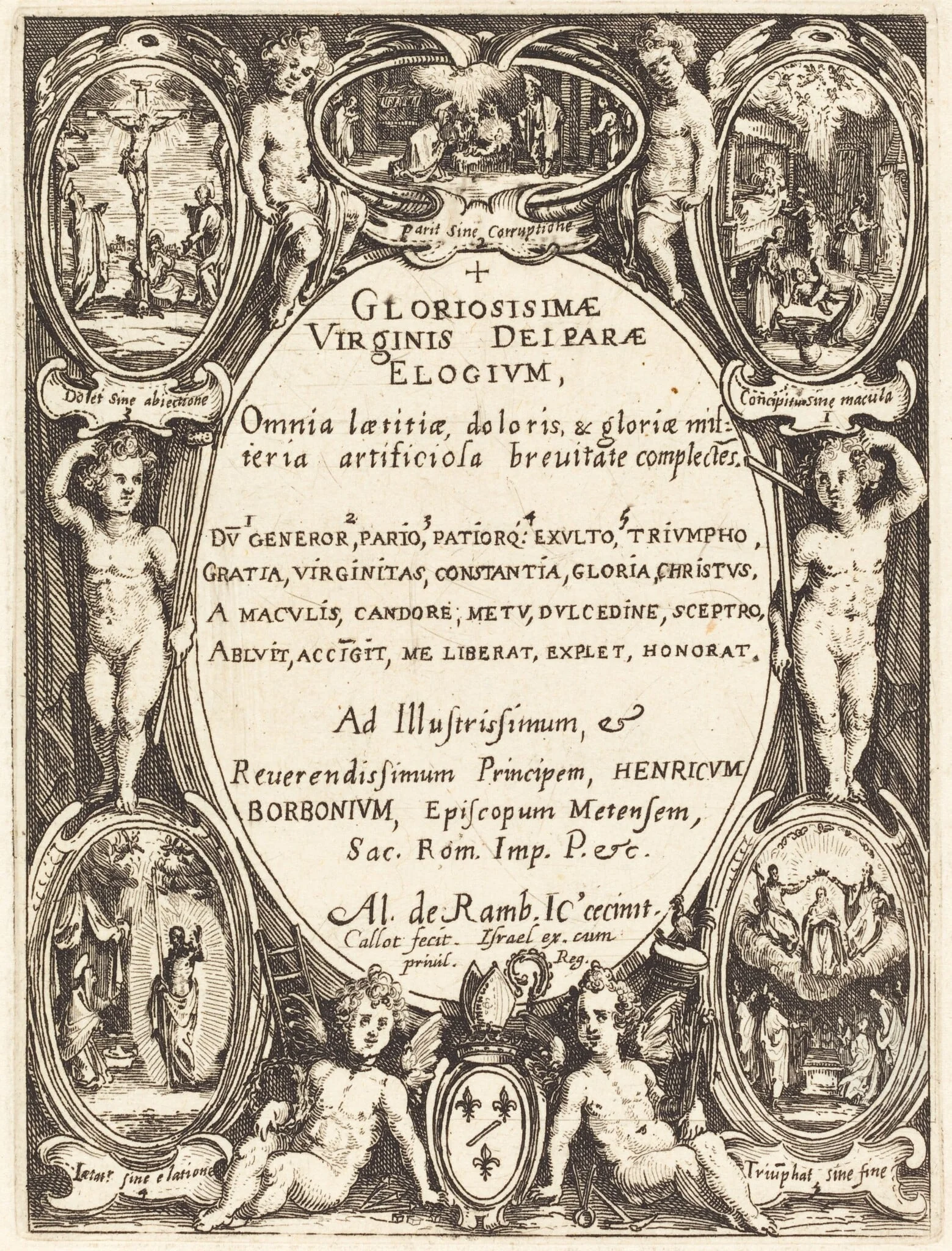 Frontispiece for "Gloriosissimae", by Jacques Callot, ink, 1614