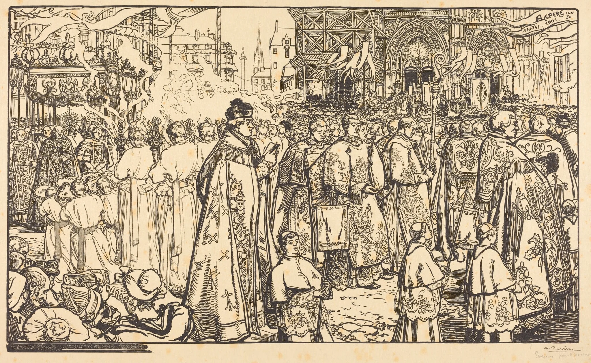 Corpus Christi Procession at Nantes (Procession de la Fete Dieu a Nantes), by Auguste Lepère, ink, 1901
