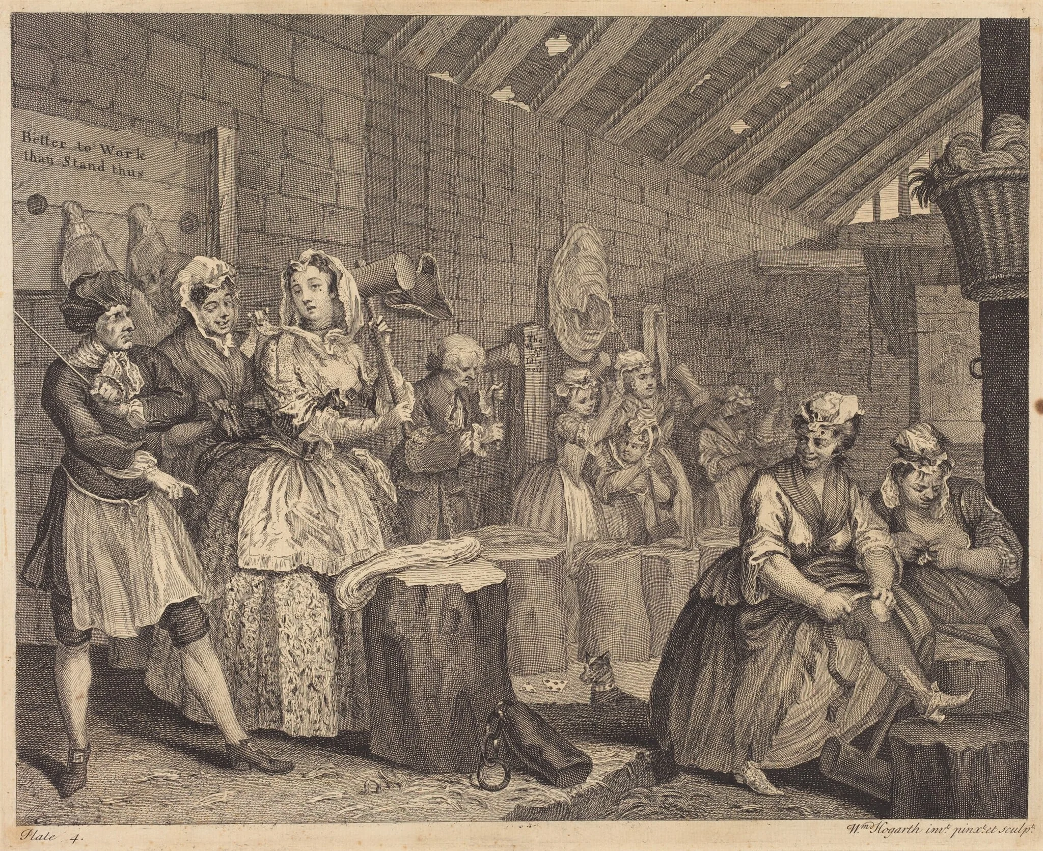 A Harlot's Progress: pl.4, by William Hogarth, ink, 1732