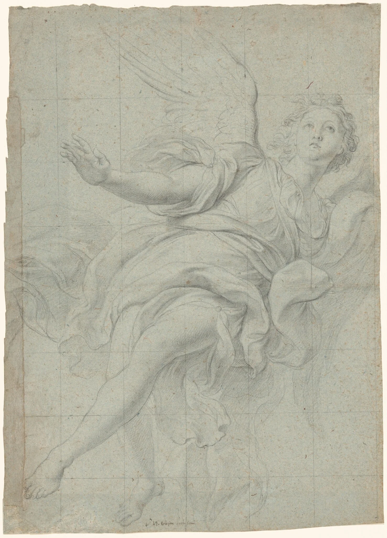 Study of an Angel in Flight, by Lorenzo de Ferrari, chalk, 1738