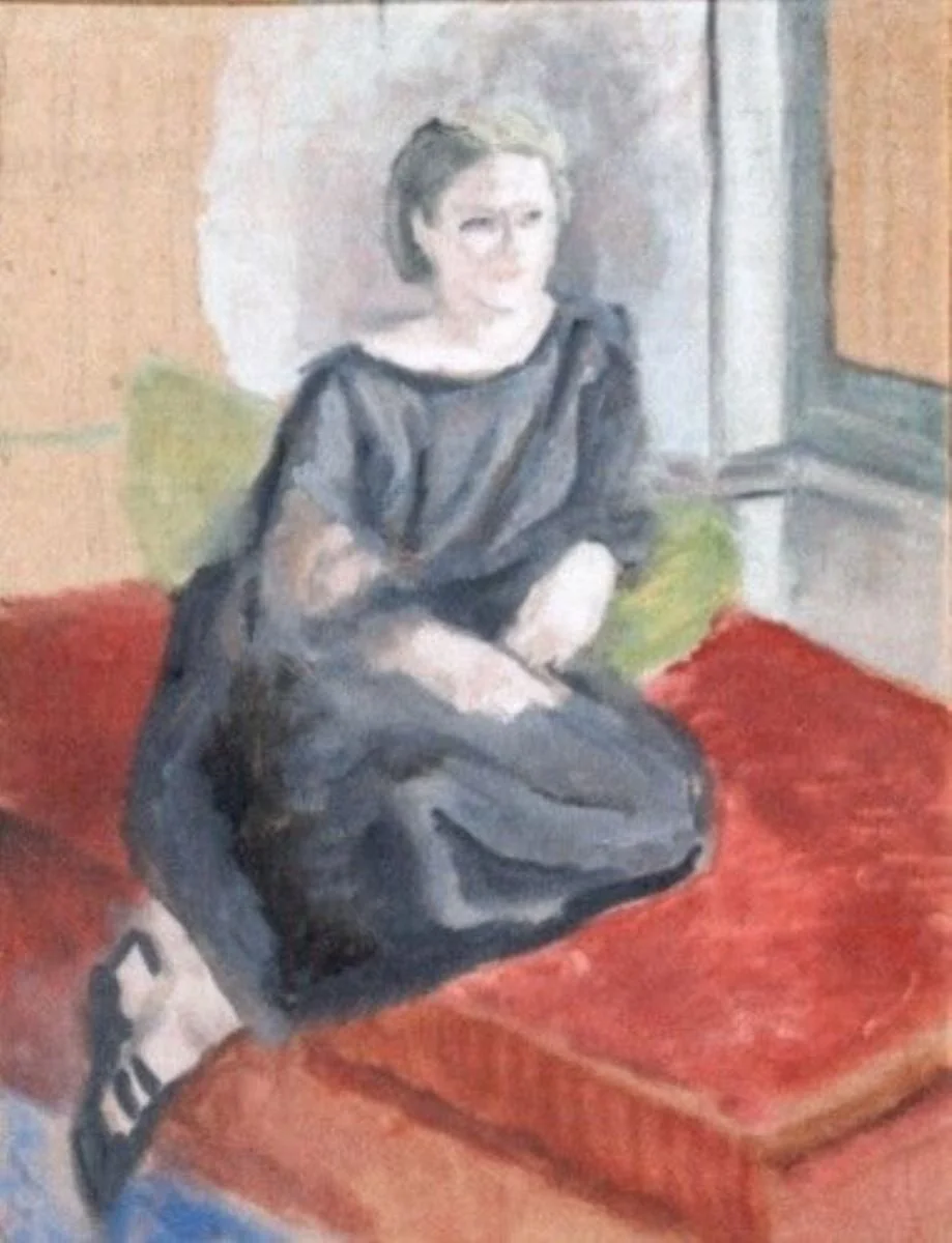 Femeie șezând pe o canapea roșie, by Theodor Pallady, unspecified, 1943