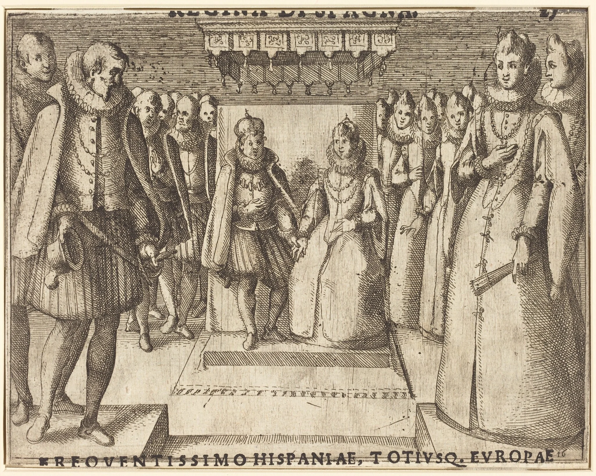 Meeting of Margaret of Austria and Philip III [recto], by Jacques Callot, ink, 1612