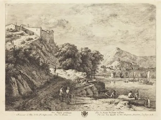 Vue d'Aqua Pendente sur la route de Sienne a Rome