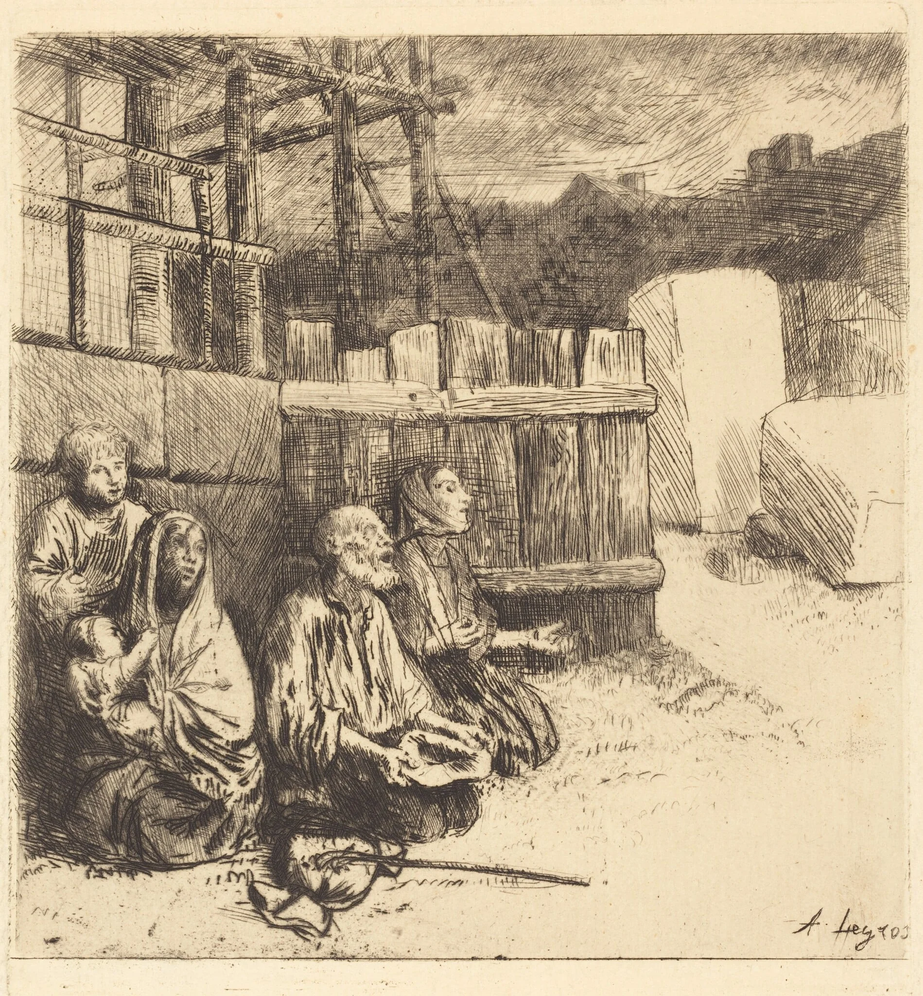 English Beggars (Les mendiants anglais), by Alphonse Legros, ink, 1875