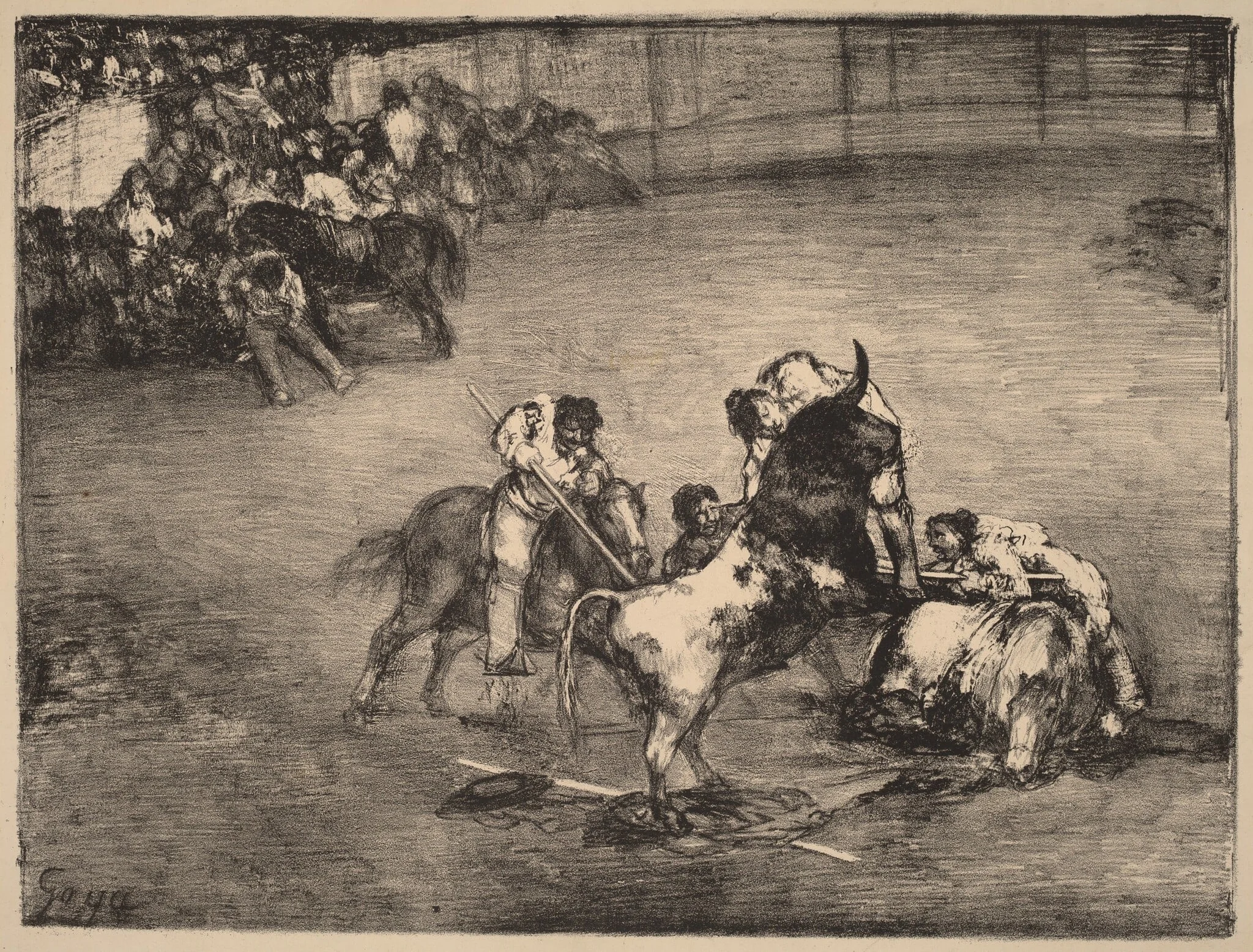 Picador Caught by a Bull, by Francisco Goya, ink, 1825