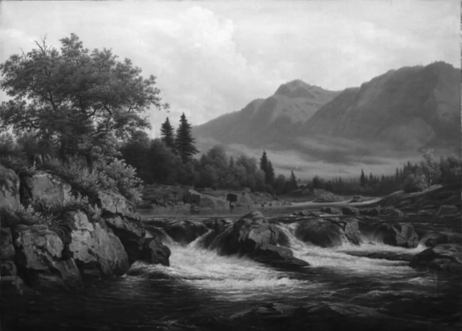 Wittingfossen ved Kongsberg. Morgenbelysning, by Unknown, 1836