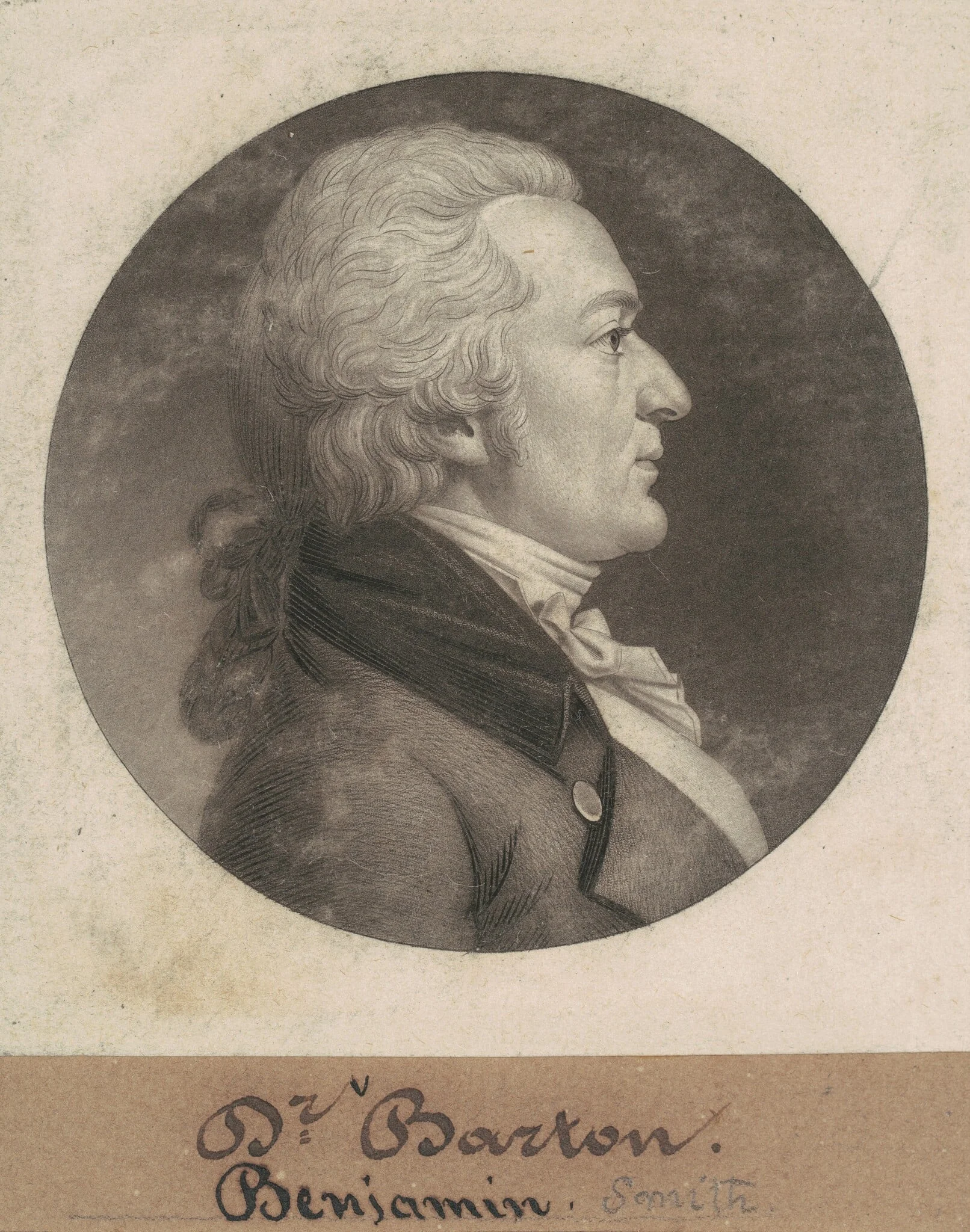Benjamin Smith Barton, by Charles Balthazar Julien Févret de Saint-Mémin, ink, 1802