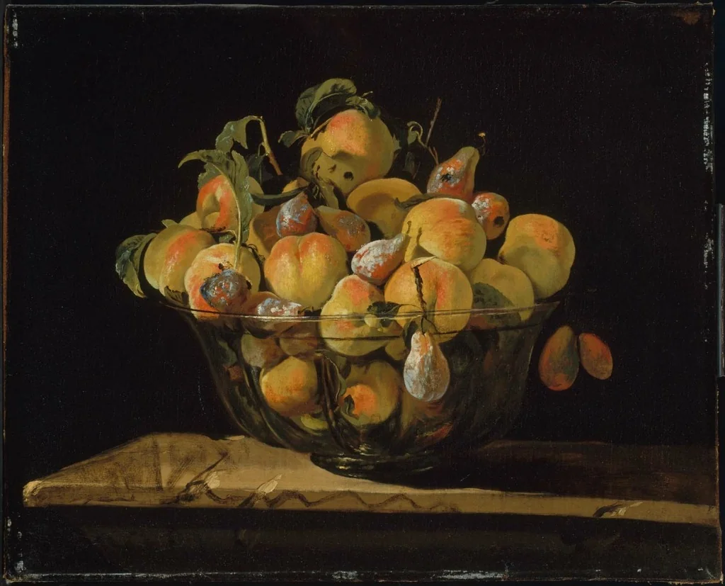 Peaches and Pears in a Glass Bowl