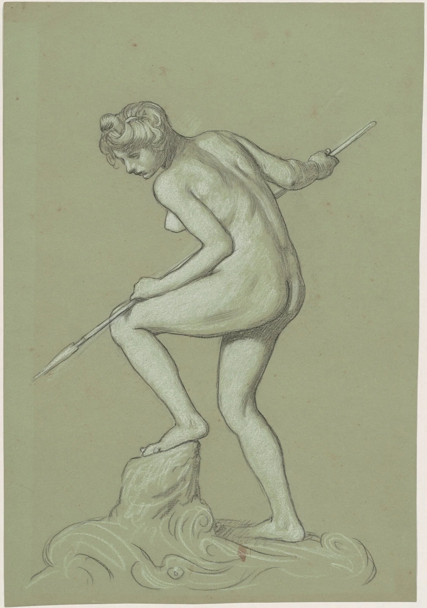 Girl Spearing Dolphin, by Elihu Vedder, charcoal, 1900