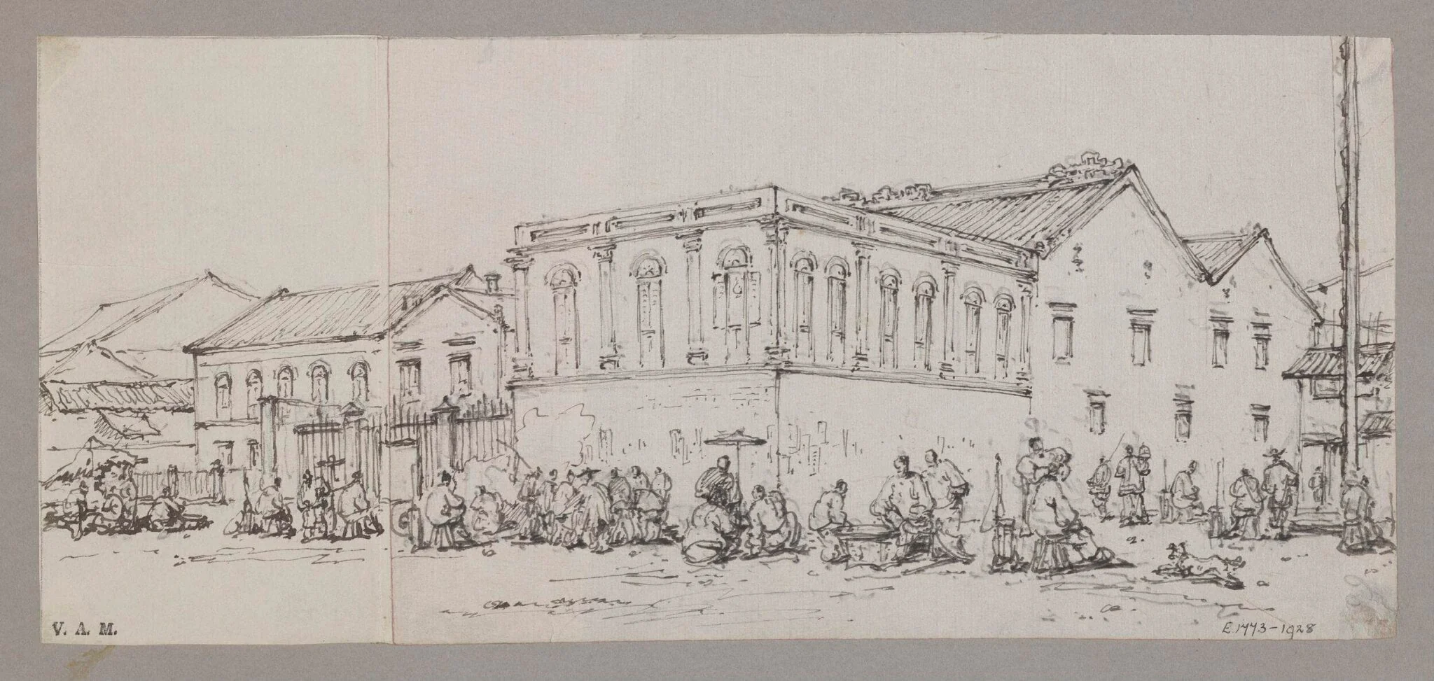Minqua's house, and entrance to China Street, Canton, by George Chinnery, 19
