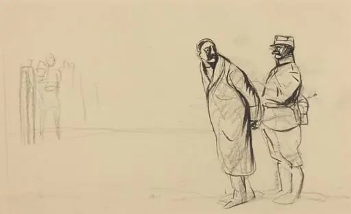 a) Au front de Vincennes, Bolo pacha (recto); b) Sketch for Au front de Vincennes, Bolo pacha (verso)
