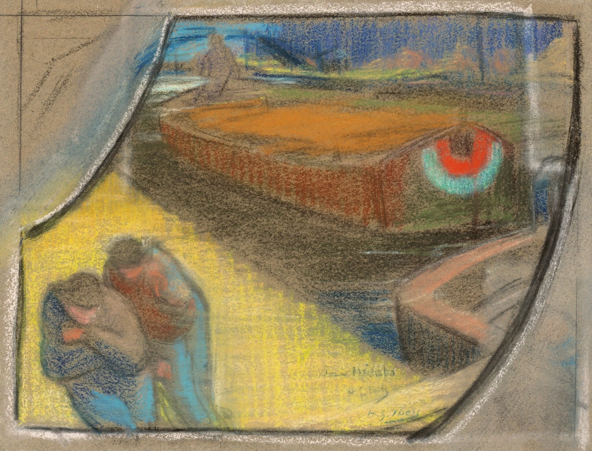 Men Towing a Barge [Study for Boubourouche], by Henri-Gabriel Ibels, pastel, 1892
