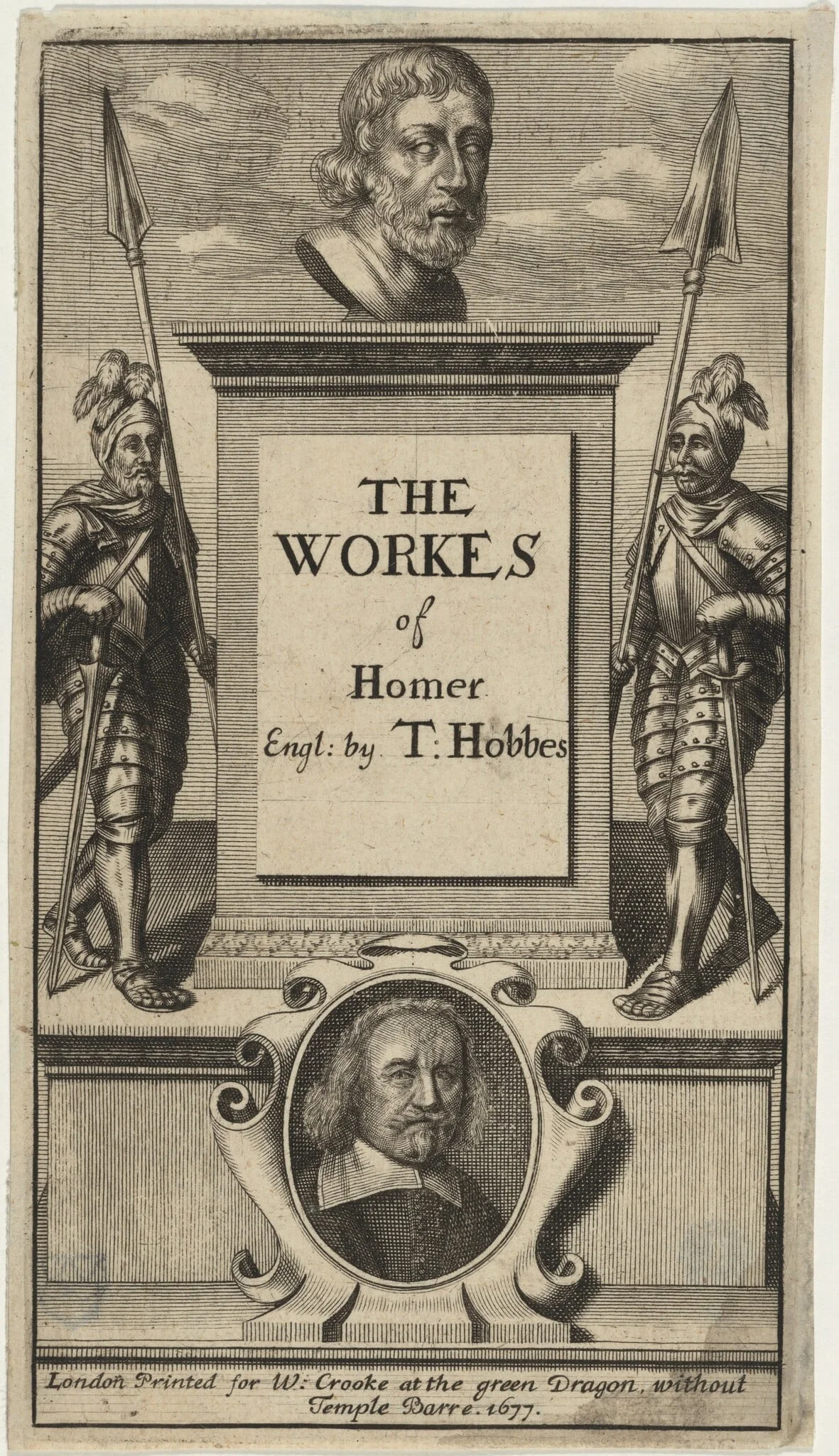 Title Page to the Work of Homer, Translated by Thomas Hobbes, by Unknown 19th Century, ink, 1677