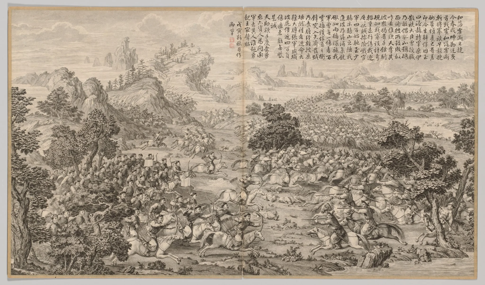 Victory at Heluo Heshi: from Battle Scenes of the Quelling of Rebellions in the Western Regions, with Imperial Poems, by Jean Denis Attiret, 1770