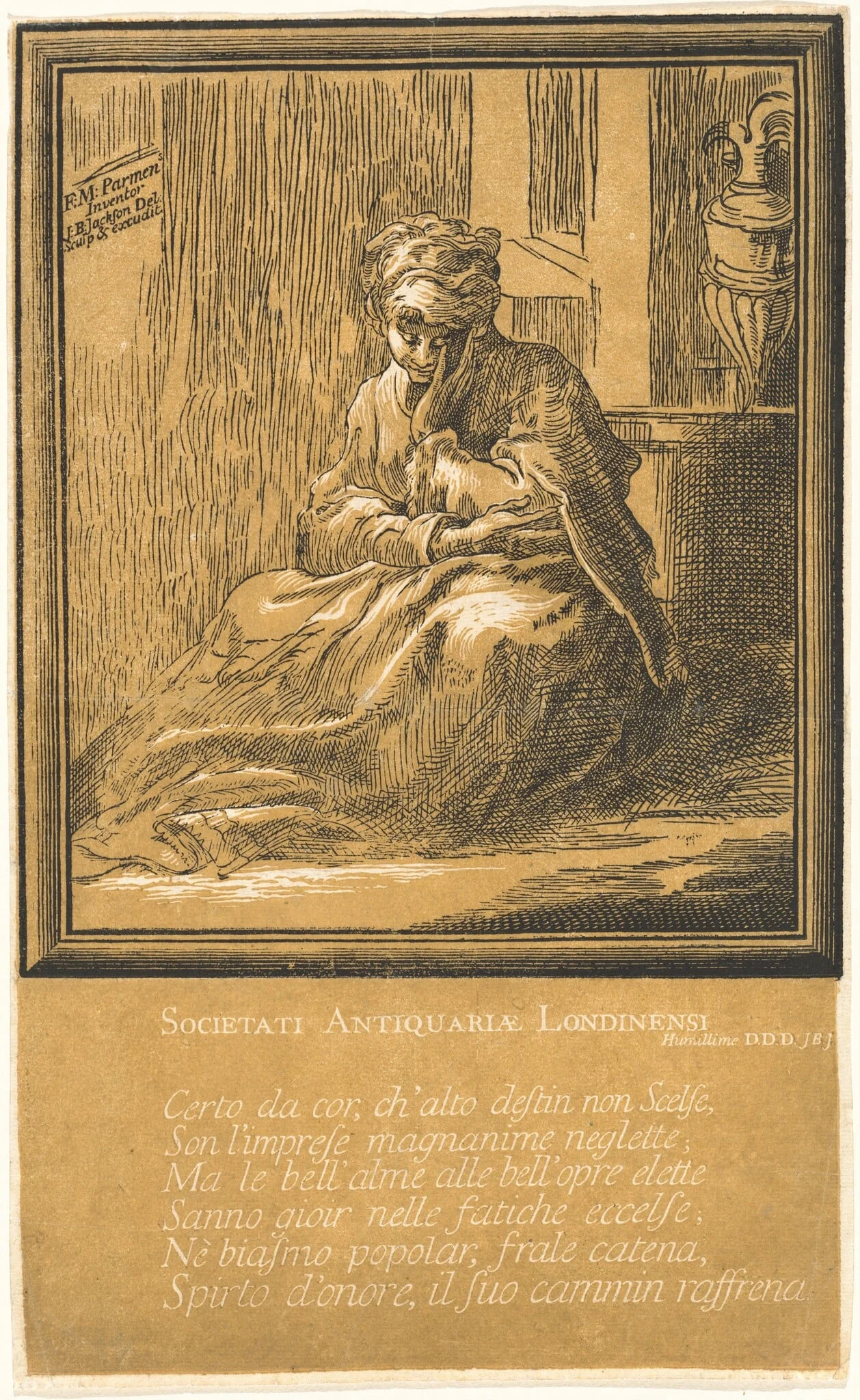 Woman Meditating, by John Baptist Jackson, ink, 1740