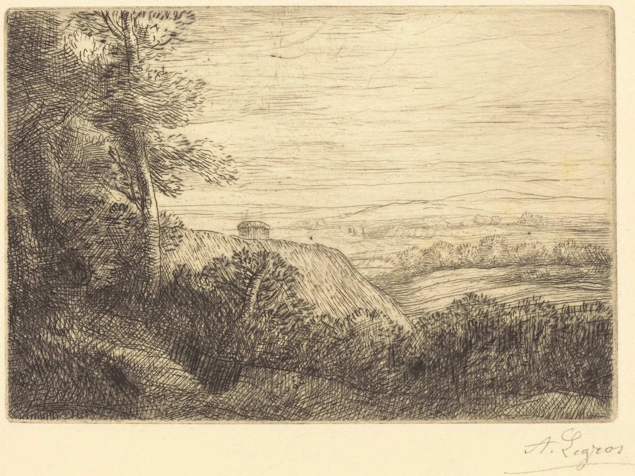 Last Rays (Les derniers rayons), by Alphonse Legros, ink, 1874