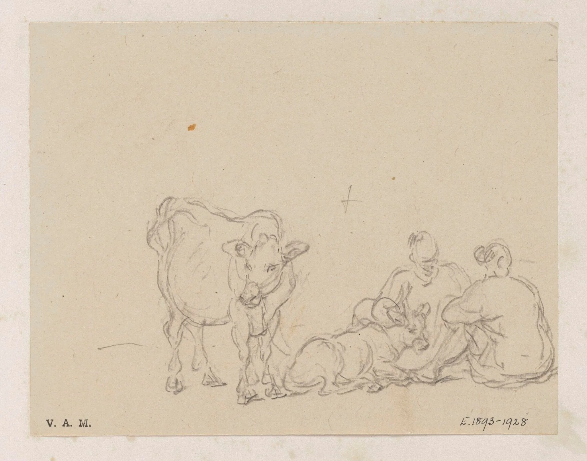 Two Chinese figures with two calves, by George Chinnery, 19