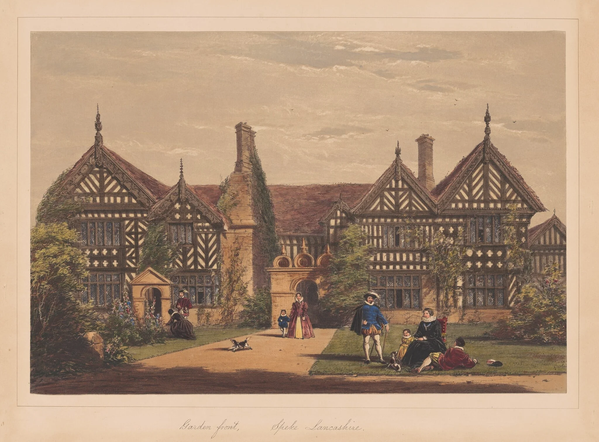 Garden Front, Speke, Lancashire, by Joseph Nash, ink, 1849